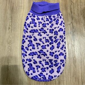 Purple Leopard Print Dog Sweater – Size Medium – Turtleneck Knit Pet Sweater